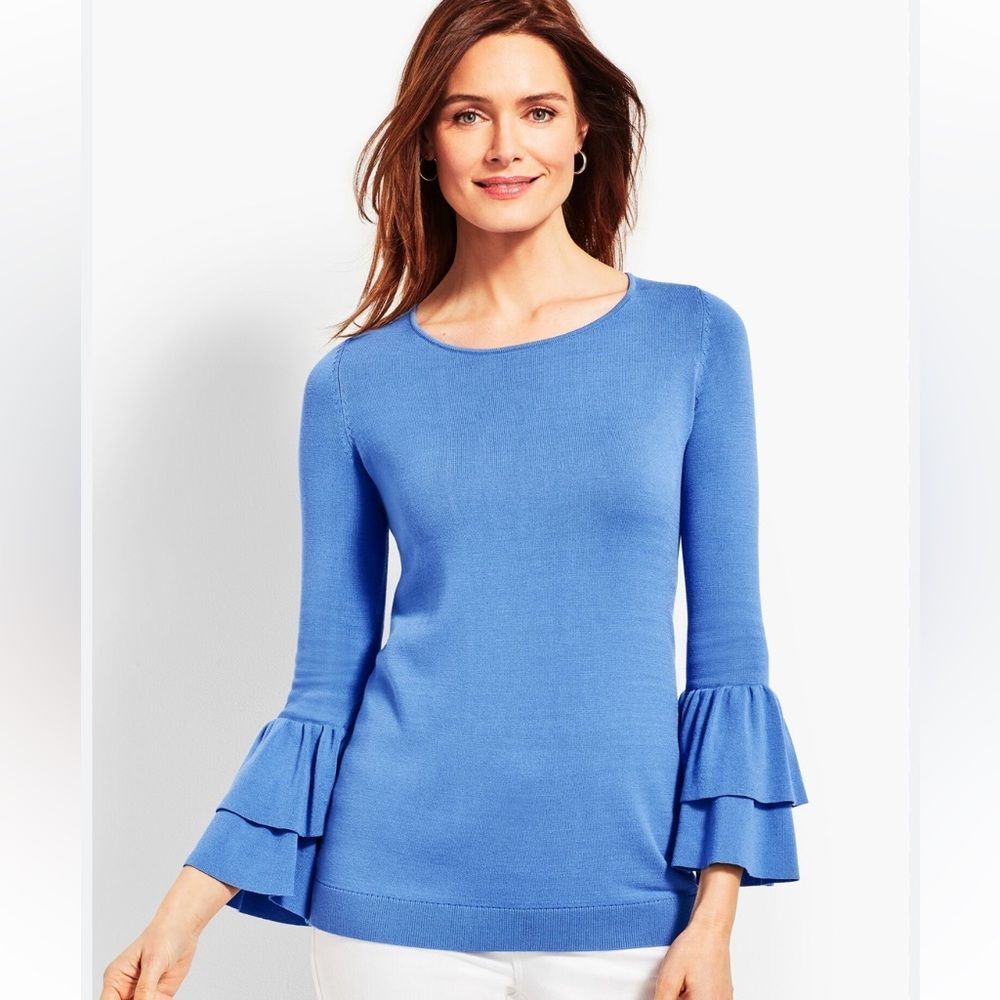 Talbots Blue Ruffle Sleeve Blouse
